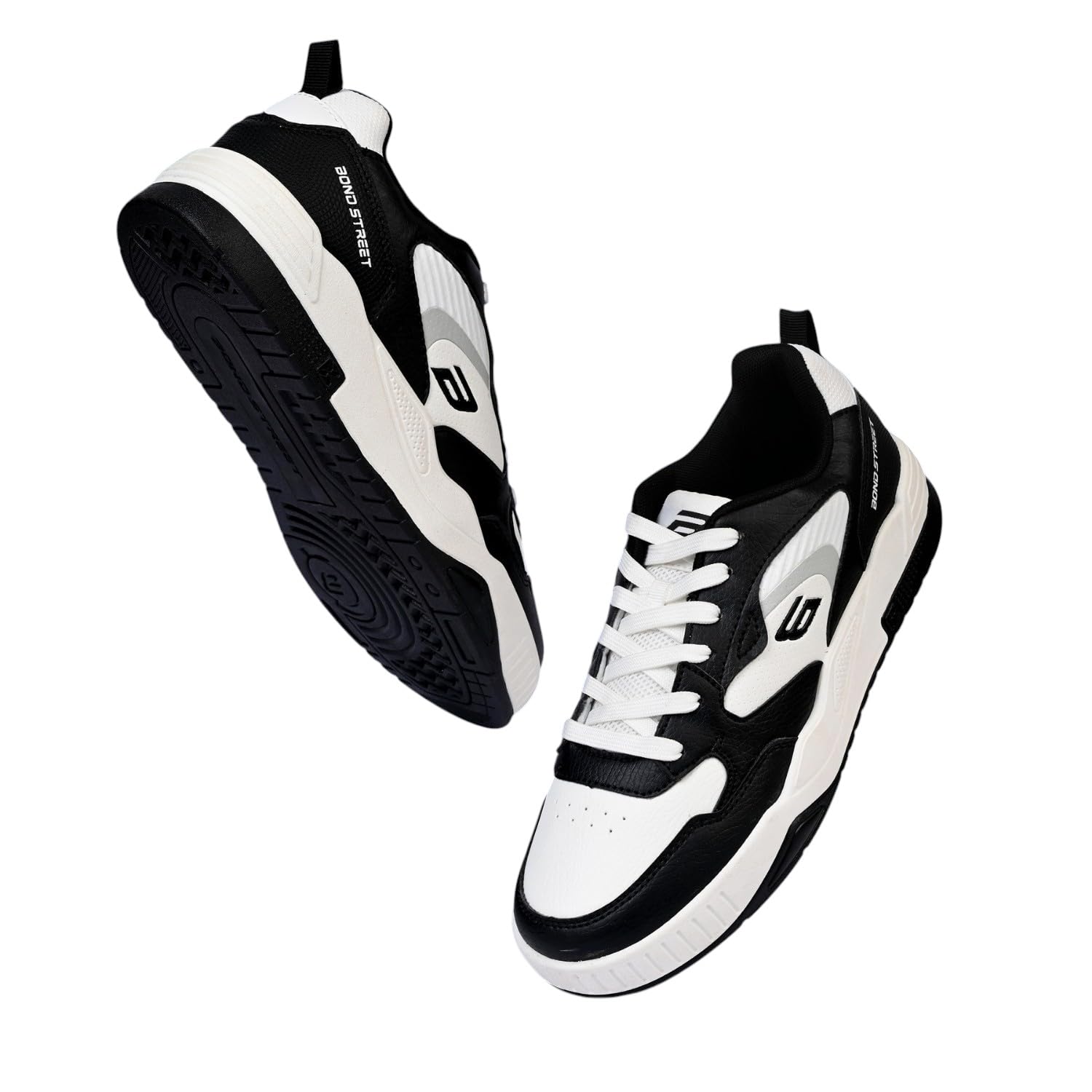 Bond Street Men's White & Olive Casual Sneakers | PU Upper Lace-Up Shoes with Durable PVC Sole | Stylish & Comfortable Footwear for Men
