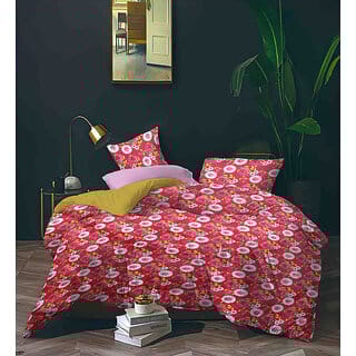 BLACK BEE  White flowers on pink base double bedsheet with 2 Pillow Covers (208 X 213 cm)(BS6-04)