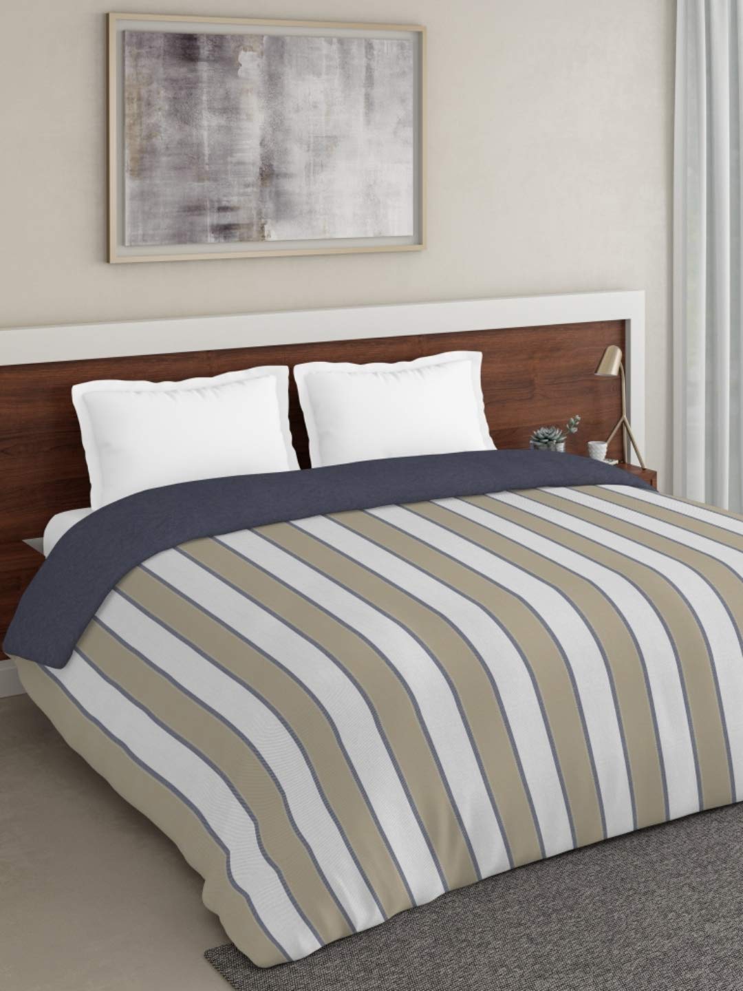 DDECOR - Creme Collection 100% Cotton Geometric Pattern MICPOL King Quilt |229 CM X 274 CM| - Beige