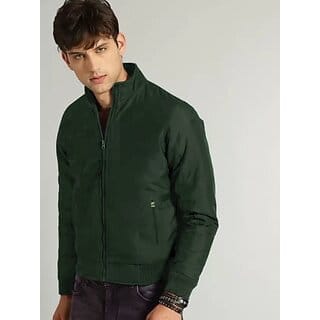 Fashlook Bomber Solid Full Sleeve Dark Green Jacket for Mens Fashlook Bomber Solid Full Sleeve Dark Green Jacket for Mens