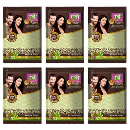 Sterling Naturals Megha Mehandi Hair Colour for Women & Men, Henna Based Mehndi, Organic Hair Dye Without Chemicals and Ammonia, Dark Brown, 15 g (Pack of 6) Sterling Naturals Megha Mehandi Hair Colour for Women & Men, Henna Based Mehndi, Organic Hair Dy