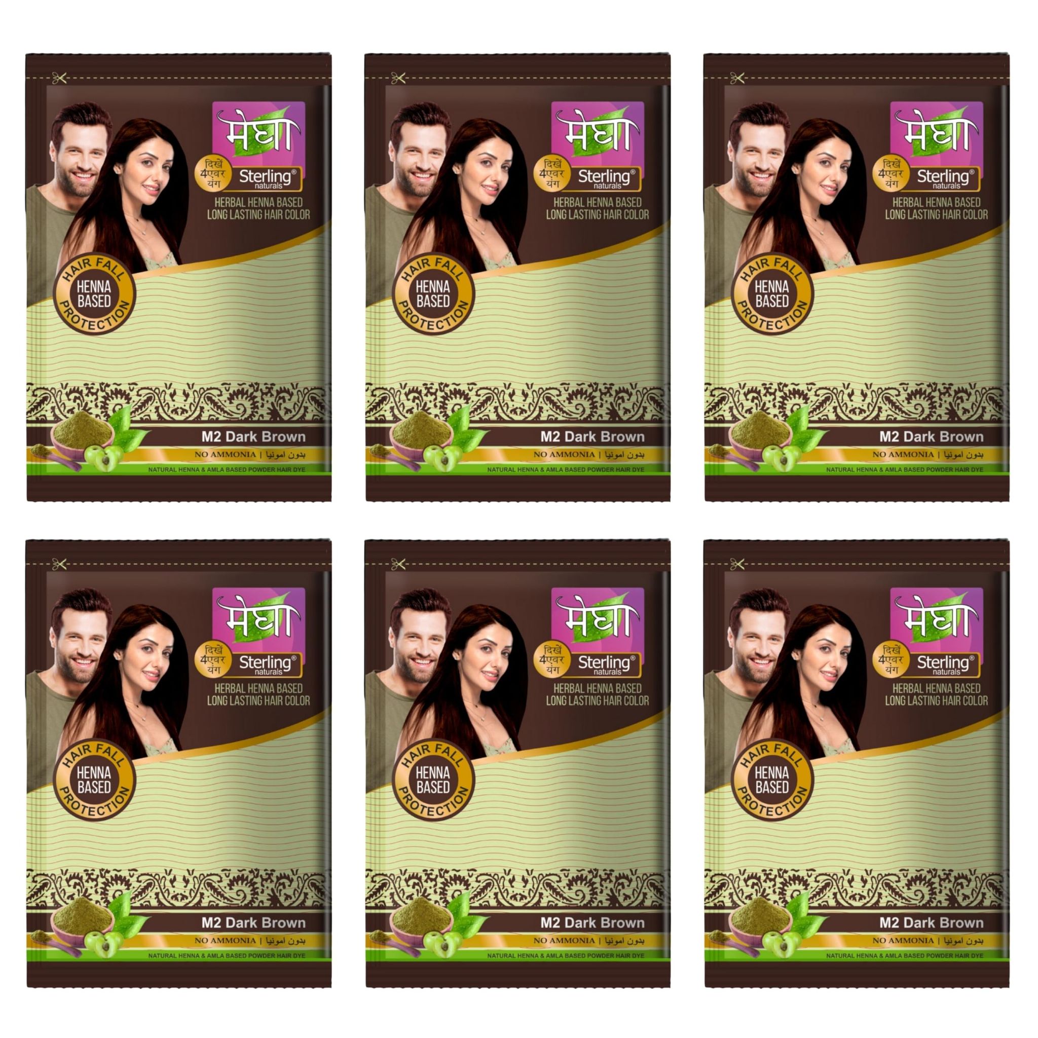 Sterling Naturals Megha Mehandi Hair Colour for Women & Men, Henna Based Mehndi, Organic Hair Dye Without Chemicals and Ammonia, Dark Brown, 15 g (Pack of 6) Sterling Naturals Megha Mehandi Hair Colour for Women & Men, Henna Based Mehndi, Organic Hair Dy