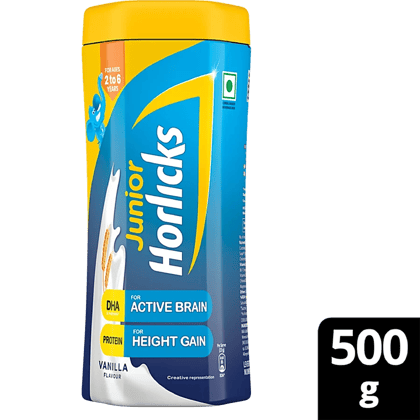 Horlicks Junior Health & Nutrition Drink - With Dha & Nutrients, For Growth, Vanilla Flavour, 500 G Jar Horlicks Junior Health & Nutrition Drink - With Dha & Nutrients, For Growth, Vanilla Flavour, 500 G Jar