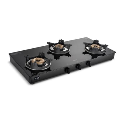 3 Burner Glass Gas Stove with High Flame Brass Burner and Crown Pan Supports (CT1038GTBBBLHFCP) - Manual/Auto Ignition 3 Burner Glass Gas Stove with High Flame Brass Burner and Crown Pan Supports (CT1038GTBBBLHFCP) - Manual/Auto Ignition