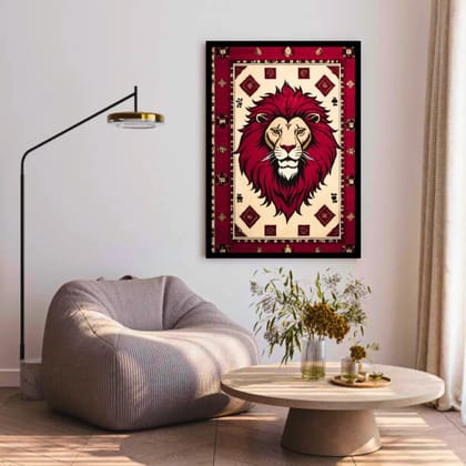 Luminary Royal Crest – Majestic Lion Emblem Museum-Quality Cotton Canvas Art for Living Room Décor | Frame Size (69 X 97 Cm) | Frame Type (Black) | 5-Year Warranty