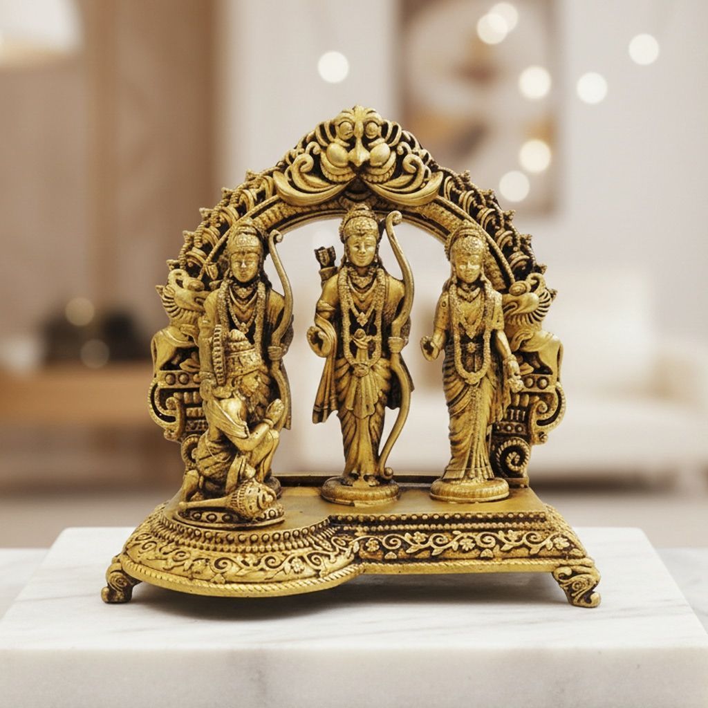 Brass Ram Darbar Idol | Lord Ram Family Statue for Temple, Height : 5 Inch (BSMAS1728 F)