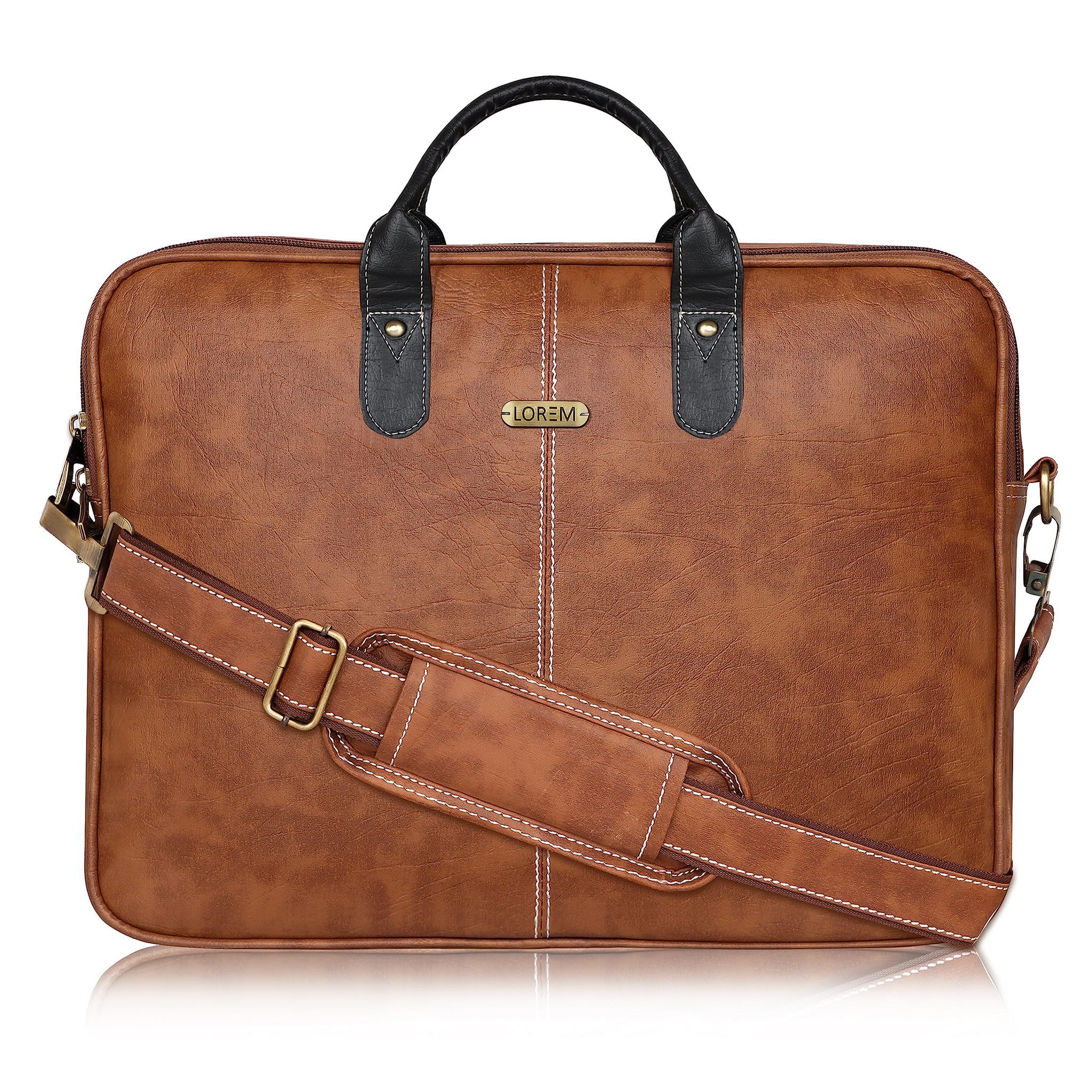 LOREM Tan Color faux leather 10L Laptop Messenger Bag For Men & Women New BG68
