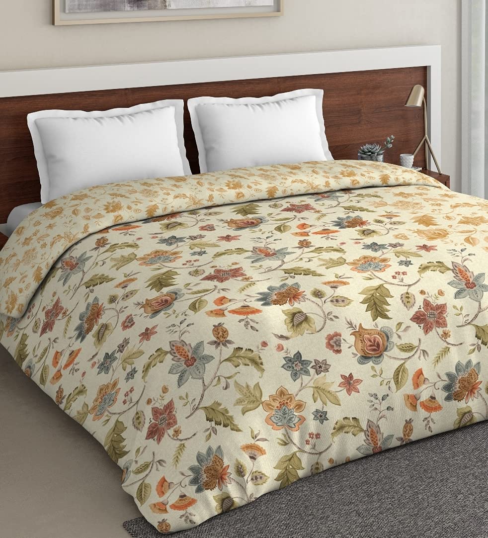 DDECOR - Zeta Collection 100% Cotton Ethnic Pattern 136TC King Quilt |229 CM X 274 CM| - Beige