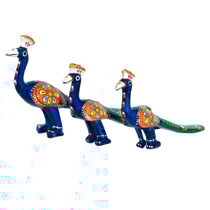 DreamKraft Handcrafted Metal Print Set of 3 Showpiece Peacock for Decoration and Gift Purpose
