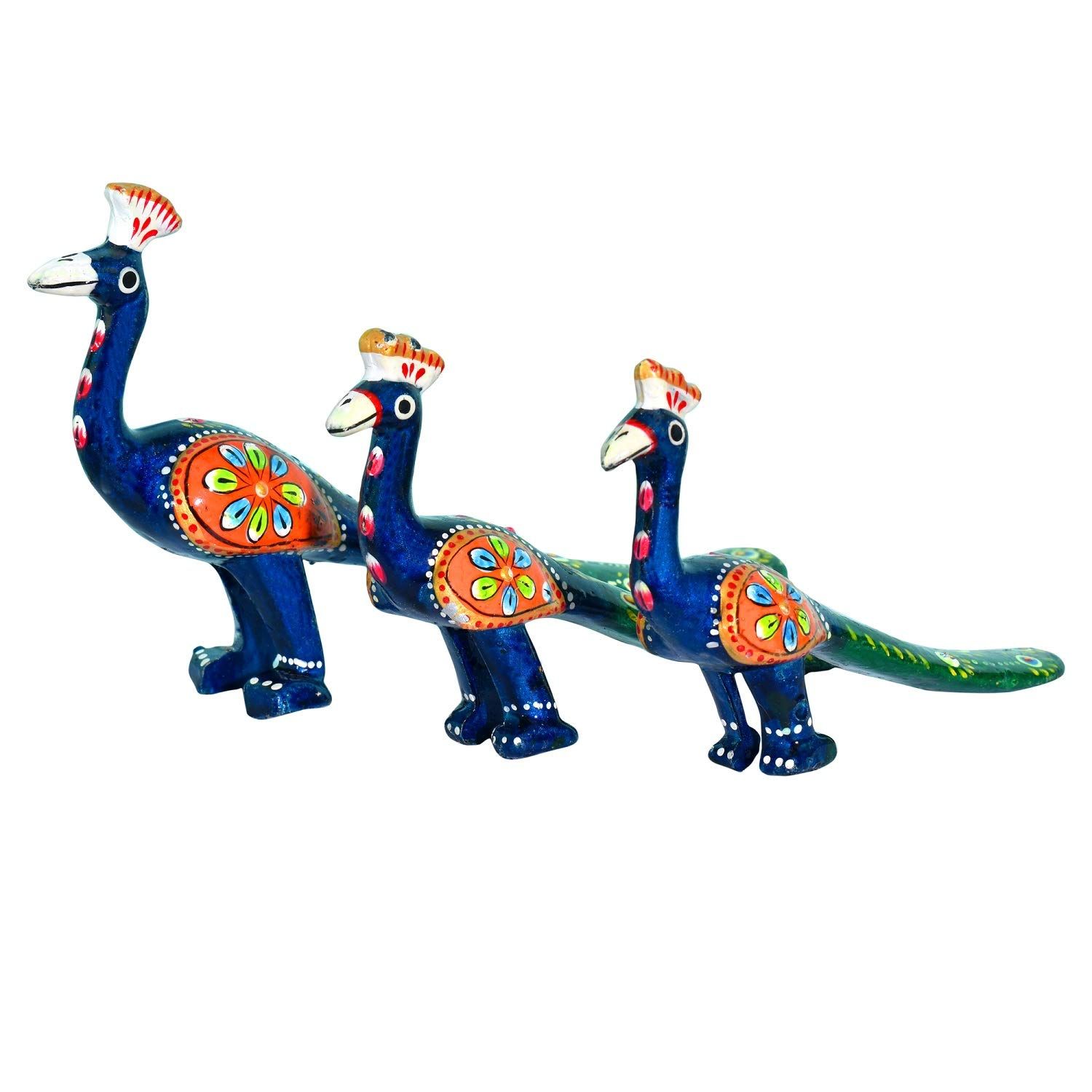 DreamKraft Handcrafted Metal Print Set of 3 Showpiece Peacock for Decoration and Gift Purpose