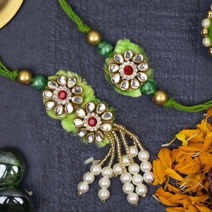 Craftlayout Lumba White Pearl Rakhi For Brother and Bhabhi, Gift Hamper