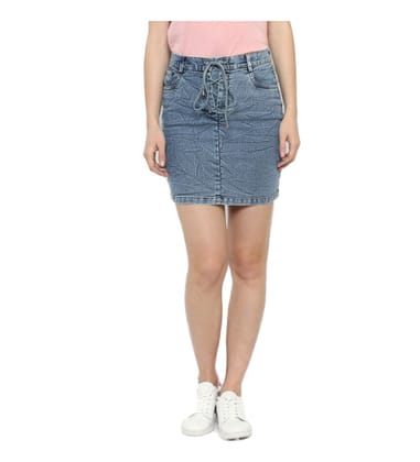 Womens Denim Draw String Buttoned Skirt Size S (Blue)