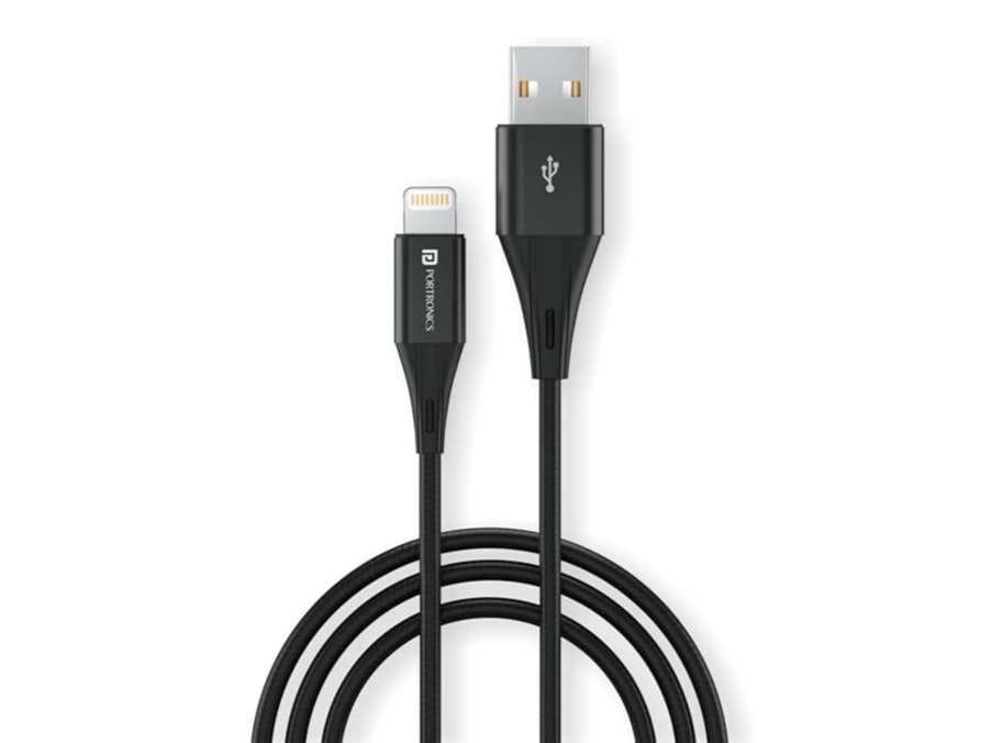Portronics Konnect B+ 8 Pin Usb Cable 3.0 Amp Output with Charge & Data Sync with 1m  - Black
