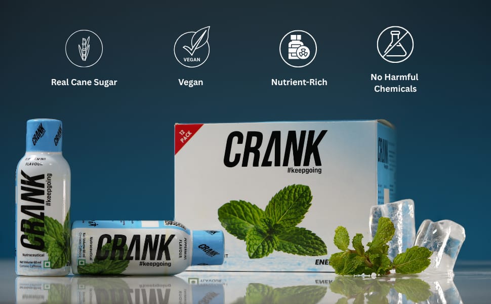 Crank Energy Shot  Peppermint Flavour, Pack of 12 (60ml each)
