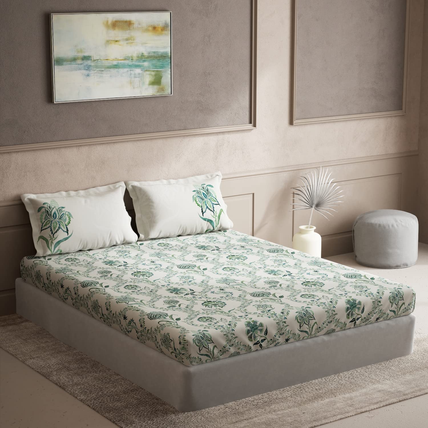 DDECOR - Elemental Collection 100% Cotton Ethnic Pattern 144TC King Bedsheet |254 CM X 274 CM| Green
