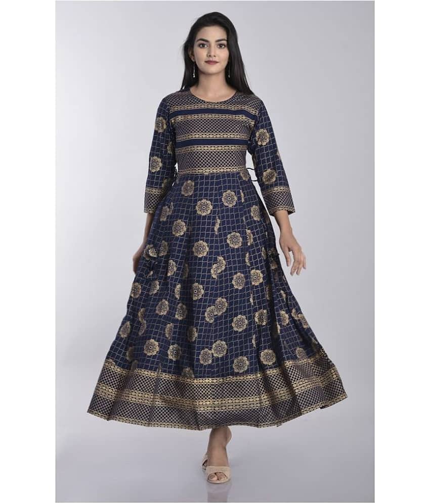 Kbz - Blue Cotton Blend Women's Flared Kurti