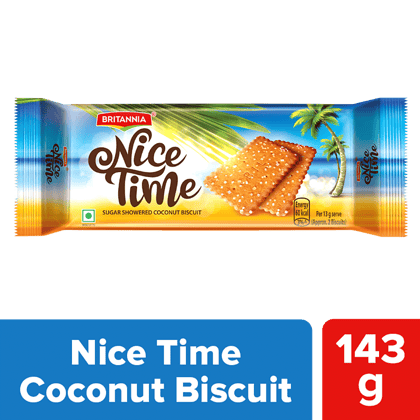 Britannia Nice Time Coconut Biscuit - Ready To Eat, Crunchy & Sweet, 143 G