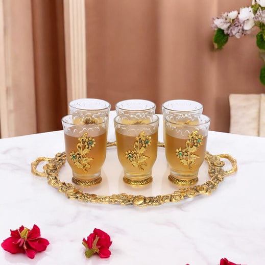 German SilverSet of 6 Glasses with TrayGolden