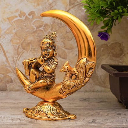 Craftlayout Krishna Handicraft Sitting On Moon Playing Basuri 6 Inch