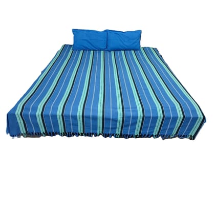 Dhaga Vishwas Ka Handloom Cotton Striped Blue Green Cotton Bedsheet Set Dhaga Vishwas Ka Handloom Cotton Striped Blue Green Cotton Bedsheet Set