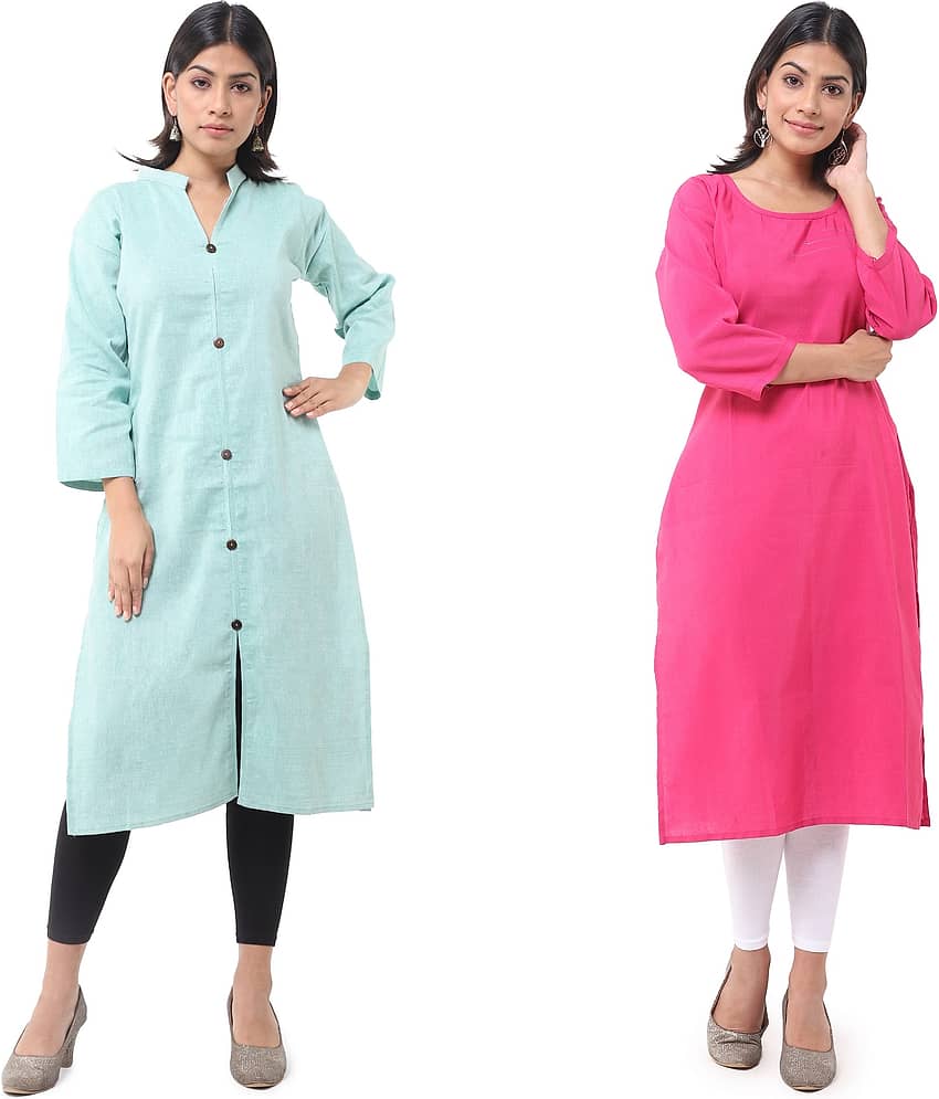 DESHBANDHU DBK - Multicolor Cotton Women's Straight Kurti ( Pack of 2 )