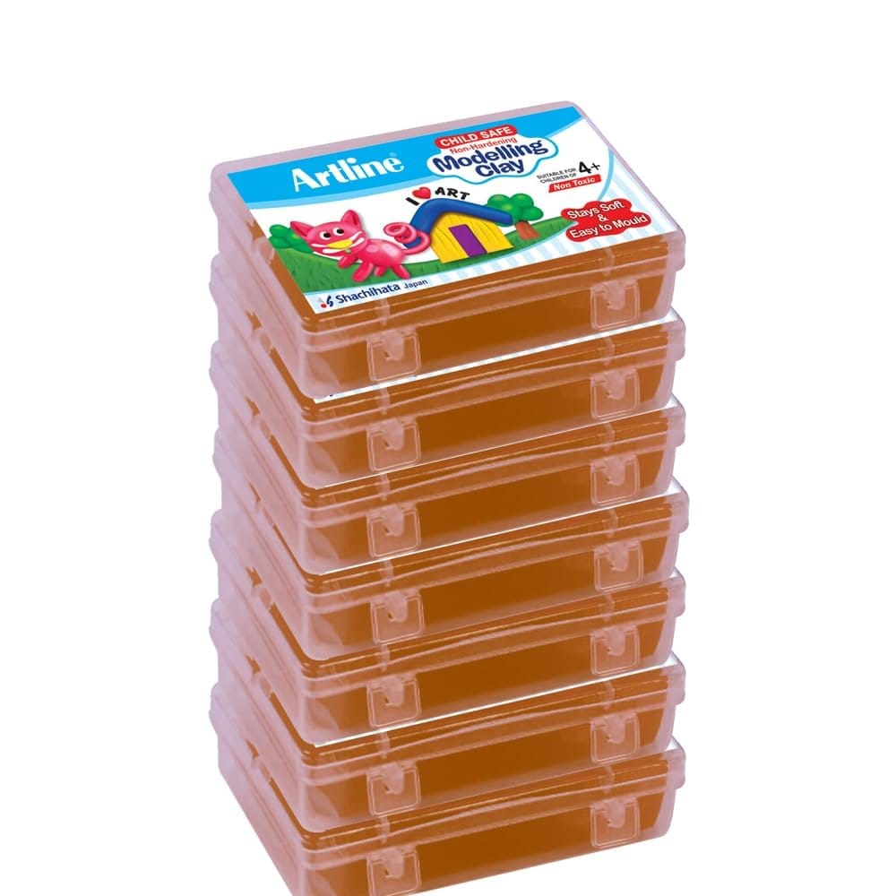 Artline Modelling Clay 150GM (7 Plastic Container Singles) Brown Colour X 7 | Soft & Easy to Bend or Shape, for Young Hands