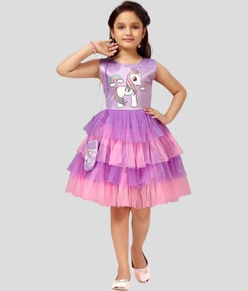 Aarika Net Fit And Flare Dress For Girls ( Pack of 1 , Purple )
