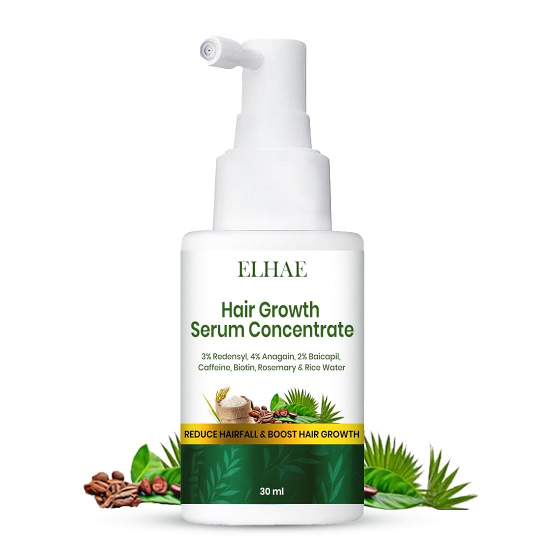 ELHAE Hair Serum Concentrate with Rosemary, Redensyl, Anagain, Baicapil, Caffeine, Biotin, Plant Keratin & Rice Water | Boosts Hair Growth, Strength & Thickness | For Stronger, Healthier Hair 30ml