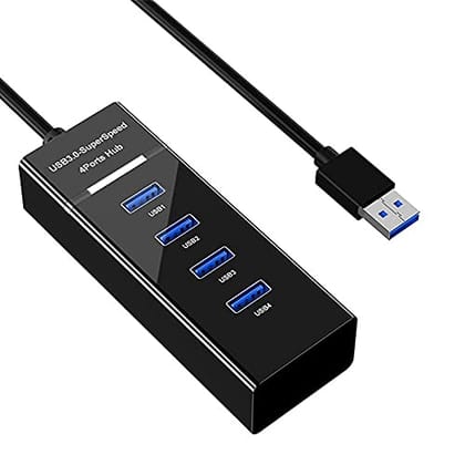 4 Port USB HUB SuperSpeed 3.0 High-Speed Multiport Slim USB Hub 1 feet Cable Length Adapter and Led Indicator Compatible for Pendrive, Mouse, Keyboards, Mobile, Tablet (Black) 04
