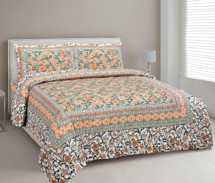 3001-Hometrade India-Standard King Size (90*108 Inches) Double Bedsheet With 2 Pillow Cover-RJ-14-Jaipur lining-3578