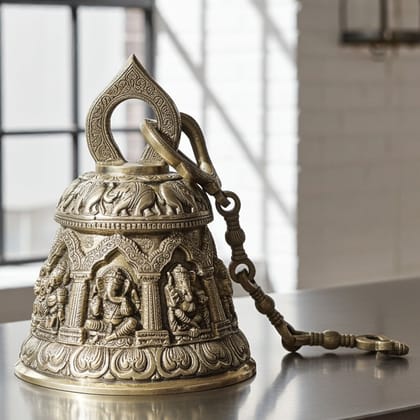 Brass Wall Hanging Temple Bell, Ghanta, Height : 13 Inch (BSMAS1372 F)