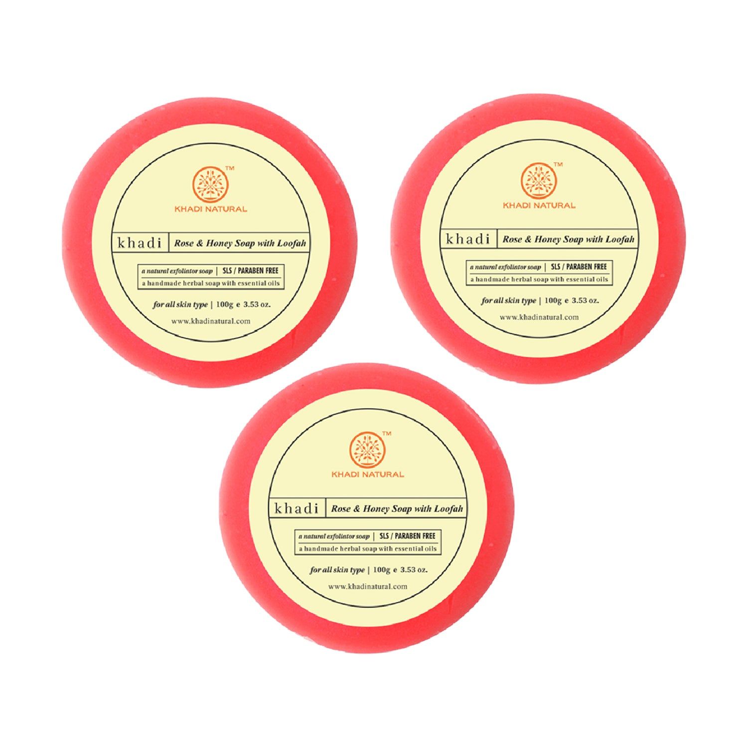 Khadi Natural Rose & Honey Loofah Soap Combo Pack Of 3 – 100gm Each