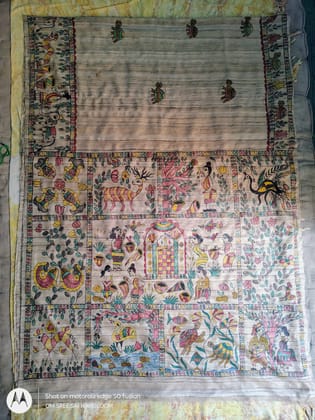 Tussar Kosa Silk Saree with Jharkhandi Sohrai Hand Painting