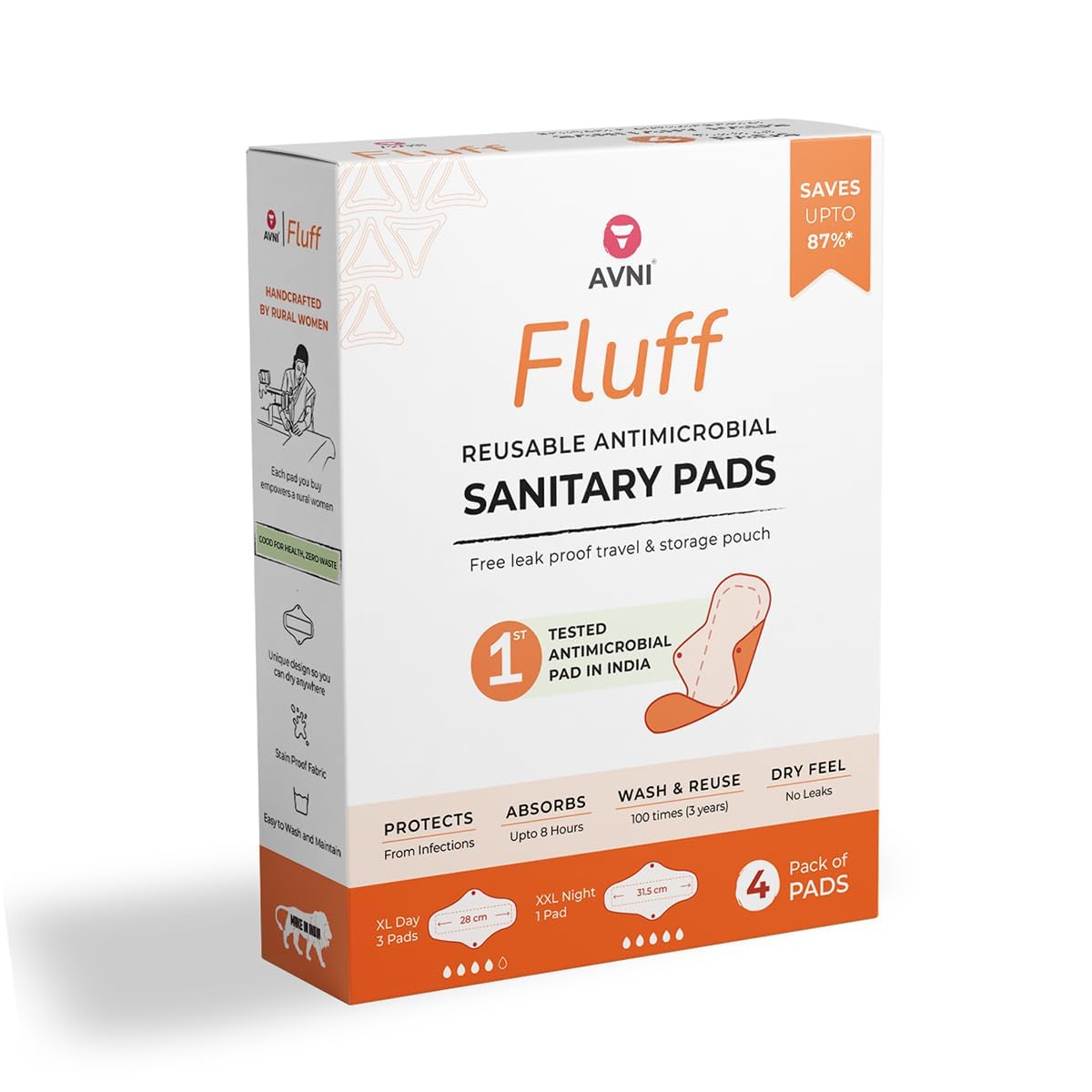 Avni Fluff Basic Antimicrobial Washable Reusable Sanitary Cloth Pads |Menstrual Hygiene Solutions for Women | with Storage Pouch