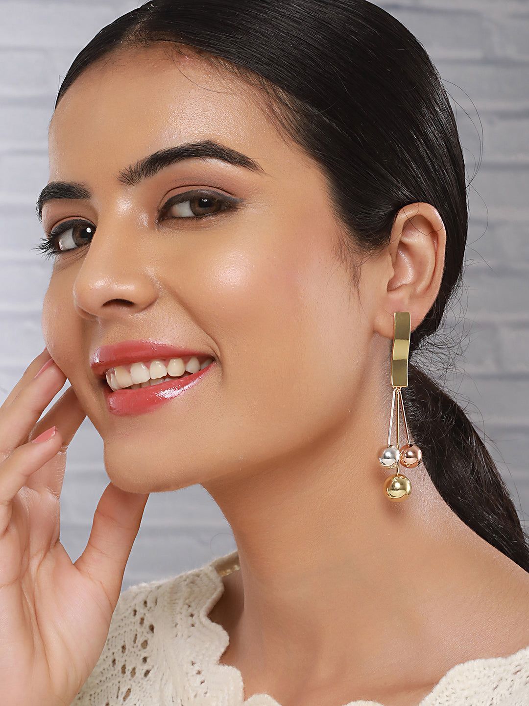 Anti-Tarnish 18k Gold Polish Tri - Colored balls Drop earrings