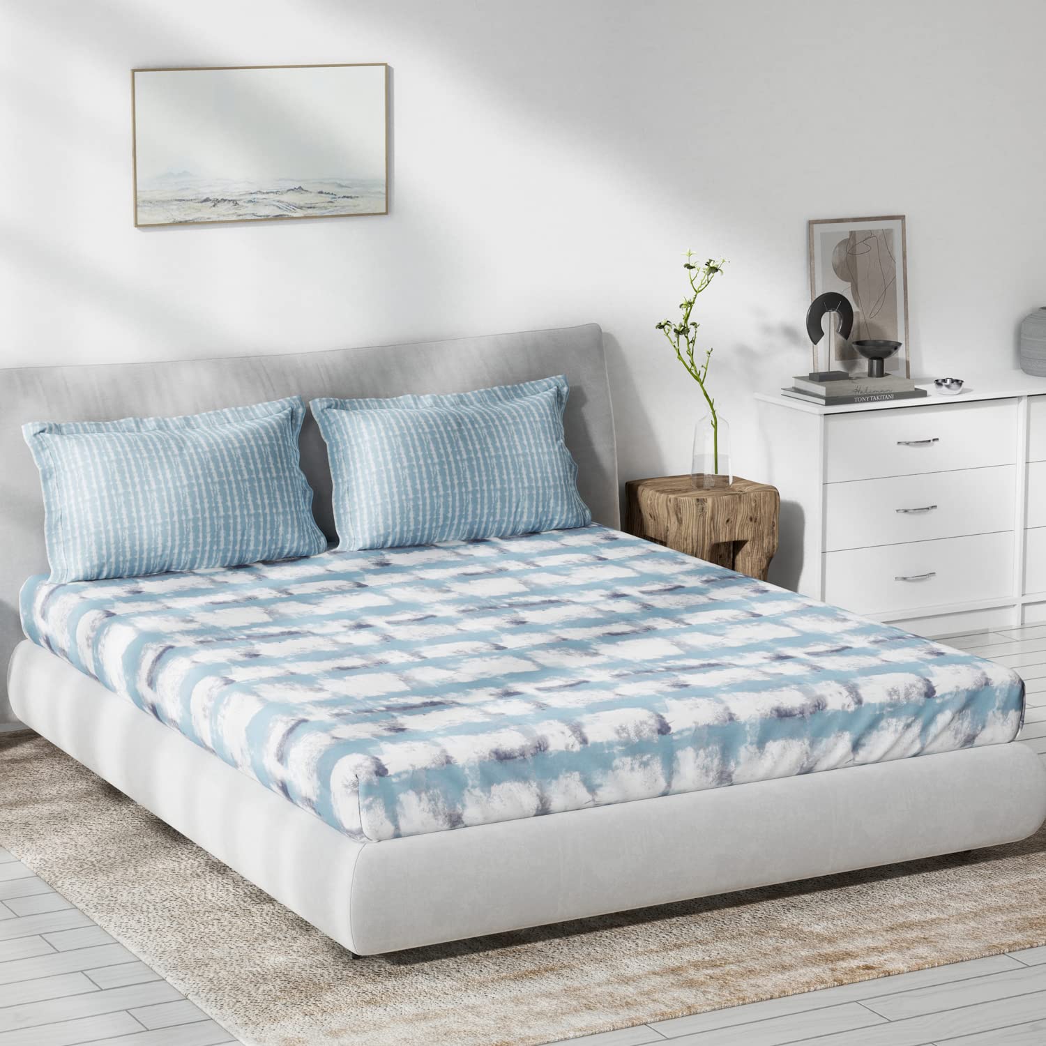 DDECOR - Primary Collection 100% Cotton Abstract Pattern 136TC King Bedsheet |229 CM X 274 CM| Blue
