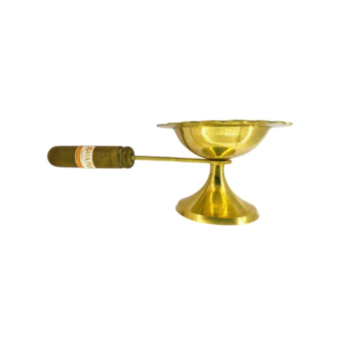 MAYAPURI Pital Aarti Lamp/Brass Camphor Dhoop Stand/Kapoor Diya Holder (7.5 Inch)