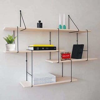 Onlinecrafts Wooden,Iron Wall Shelf ( 28 Inch ) Black ,Brown Wooden Wall Shelf (Number Of Shelves - 4, Black, Clear)