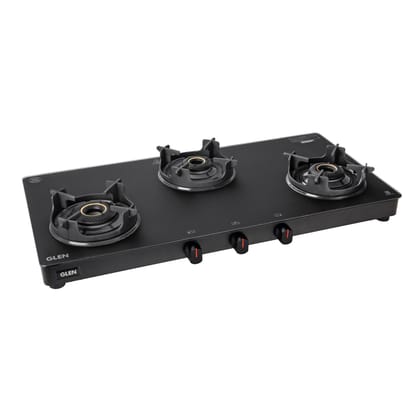3 Burner Matt Finish Glass Gas Stove with High Flame Brass Burner, Crown Pan Supports - Manual/Auto Ignition (CT1038SLCPBLMG)