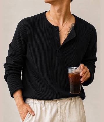 AUSK Men Cotton Blend Regular Fit Solid T-Shirt ( Black )