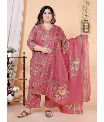 Avnii Women Cotton Printed Straight Kurti With Pants ( Pink )