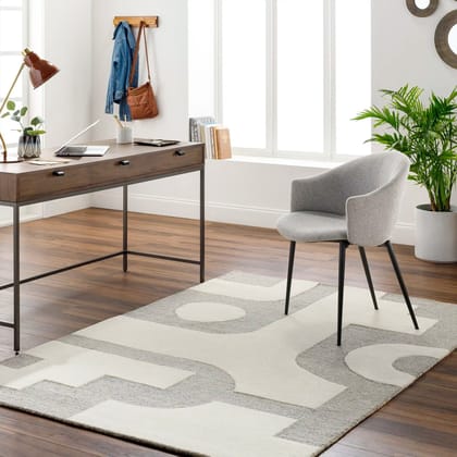 Hand Tufted Brook Black and Beige Geometric Wool Rug