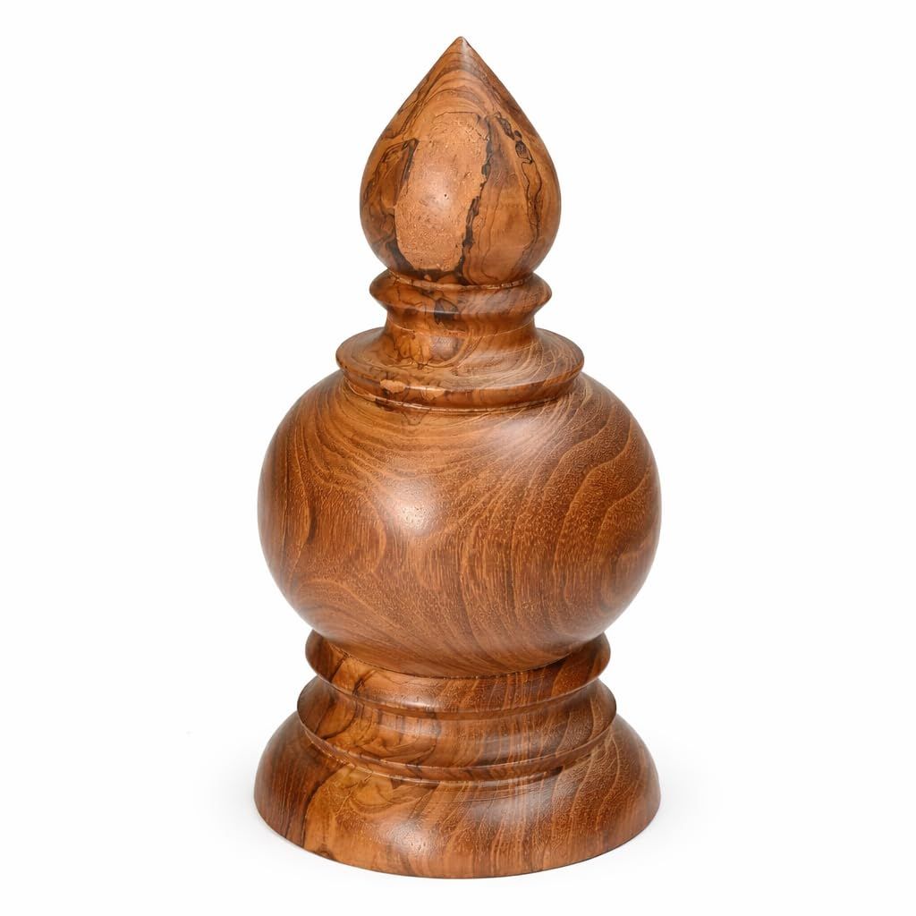 Wooden 8 Inch Teak Pooja Top Kalasam (Unpolished) � 4 Inch Base � 8 Inch Height � Large Wooden Kalasam for Pooja Mandir � Decoration Items � Wood Puja Kalash