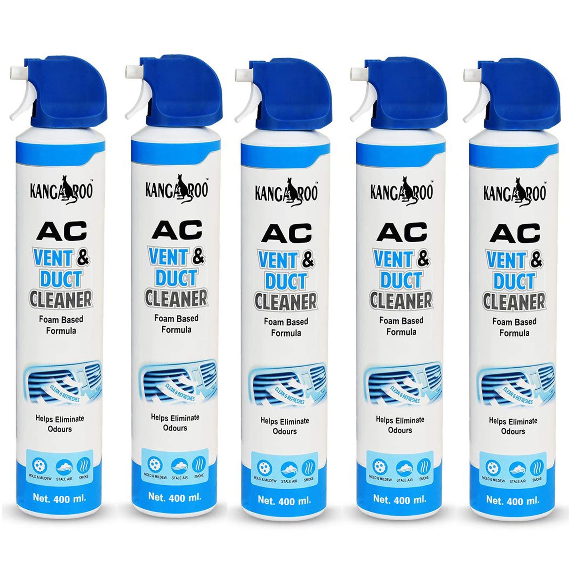 Kangaroo® Car AC Vent & Duct Cleaner Odor Neutralizer Spray Form with Long Nosal Pipe for Effective Cleaning 400 ml - Pack of 5 Kangaroo® Car AC Vent & Duct Cleaner Odor Neutralizer Spray Form with Long Nosal Pipe for Effective Cleaning 400 ml - Pack of