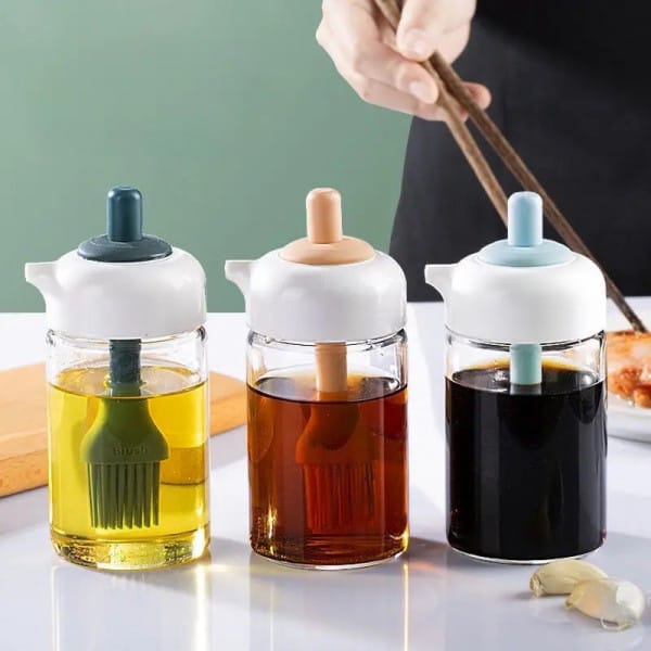 Wholesale Item - 2 IN 1 OIL DISPENSER CONDIMENT JAR WITH SILICONE BRUSH - MOQ 26 Pieces