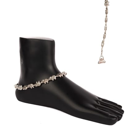 Oxidized German Silver Anklet-Little Elephant Design