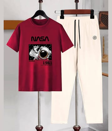 AUSK Maroon Cotton Blend Relaxed Fit Men's Tracksuit ( Pack of 1 )