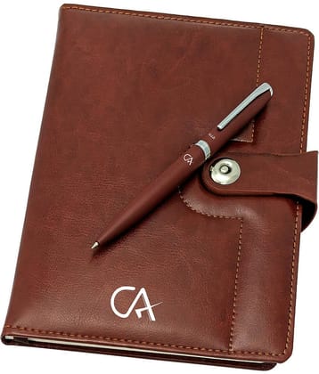 UJJi CA Logo Printed Brown/Coffee Color Metal Pen & Notebook Set
