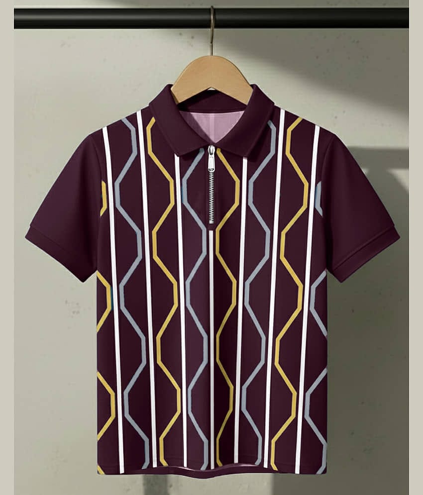 AUSK Men Cotton Blend Regular Fit Checks Polo T Shirt ( Purple )