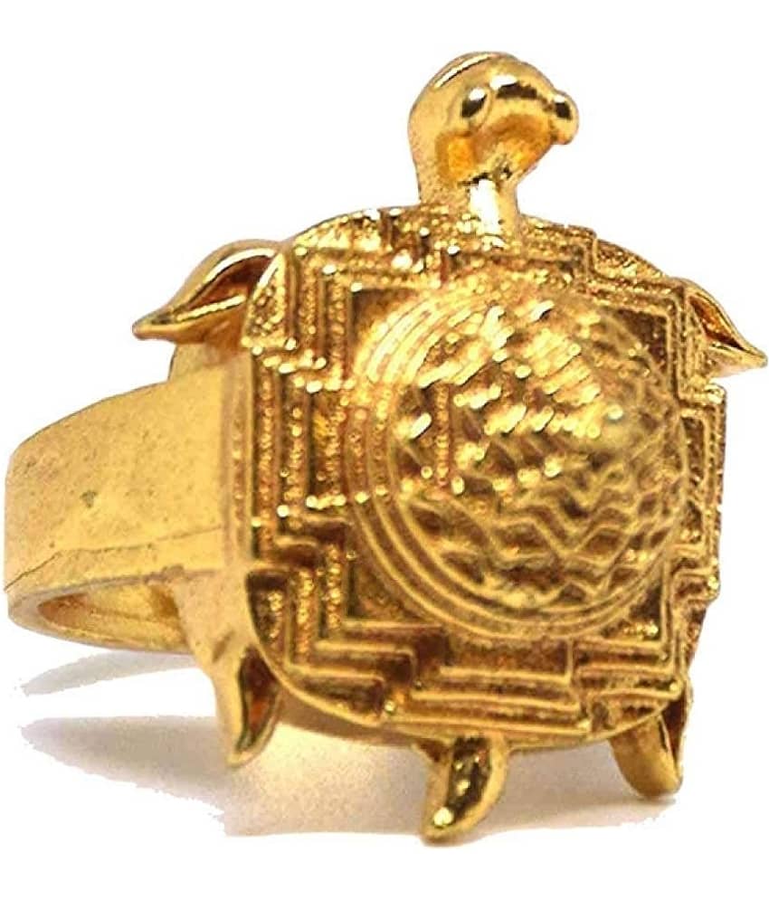 Gold Plated Good Luck Tortoises Shree Yantra Ring for Men and Women
